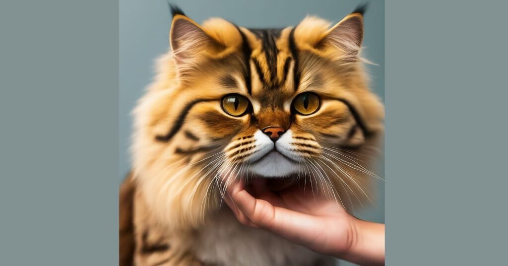 A gentle hand brushes a fluffy Persian cat, revealing a healthy, shiny coat. Cat grooming benefits feline health and beauty.