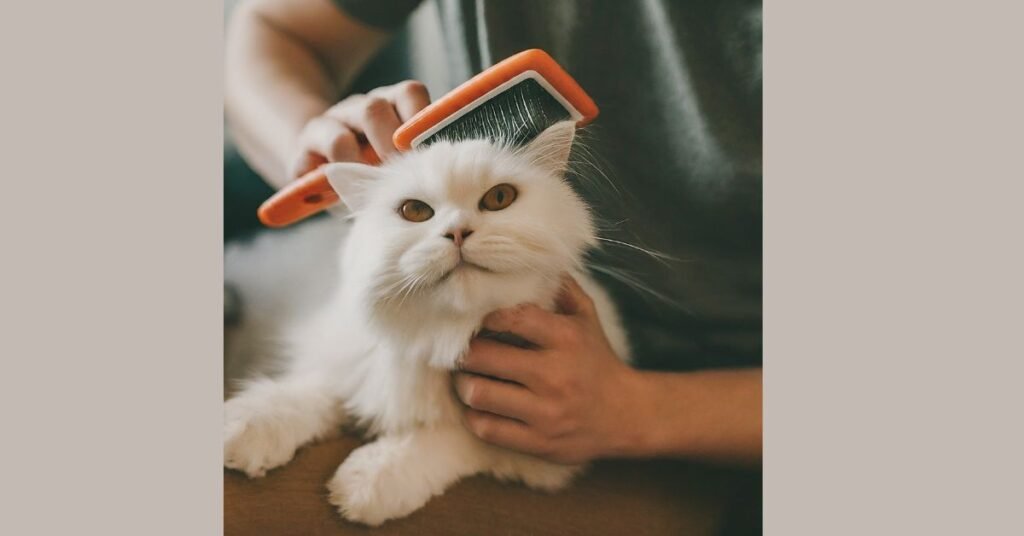 Playful cat batting at a brush held by a person, transforming cat grooming into a fun bonding experience.